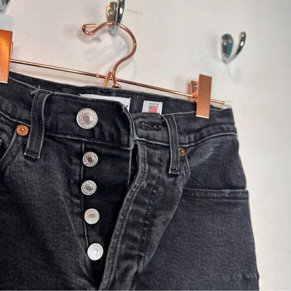 Re/done button fly dark was destroyed skinny fit busted knees raw hem - Picture 3 of 11